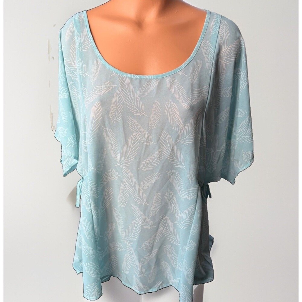 Torrid Plus Size 0X Light Blue Feather Side Cinch Chiffon Sheer Blouse Top Coast
